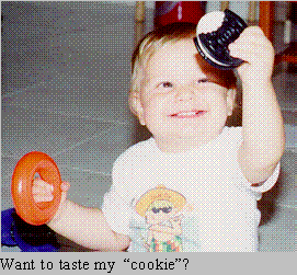 Hal offers a taste of his toy cookie.